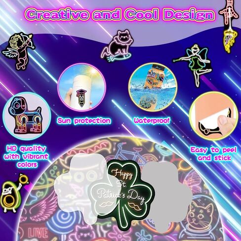 300 Pcs Cool Neon Water Bottle Sticker for Kids Teens, Waterproof Stickers for Water Bottle Laptop Skateboard, Assorted Fun Neon Sticker Pack Prizes for Kids Classroom Party Decorations in Saudi Arabia