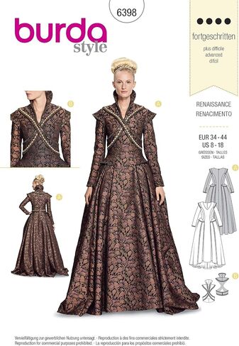 Burda Pattern 6398 Renaissance Dress, 8-18 in Saudi Arabia