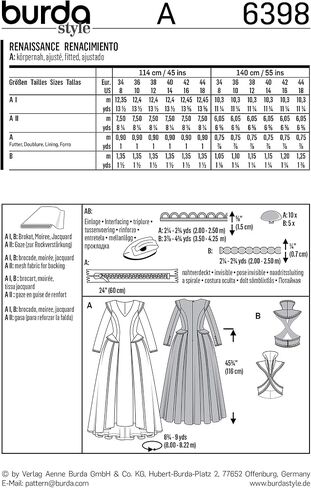 Burda Pattern 6398 Renaissance Dress, 8-18 in Saudi Arabia