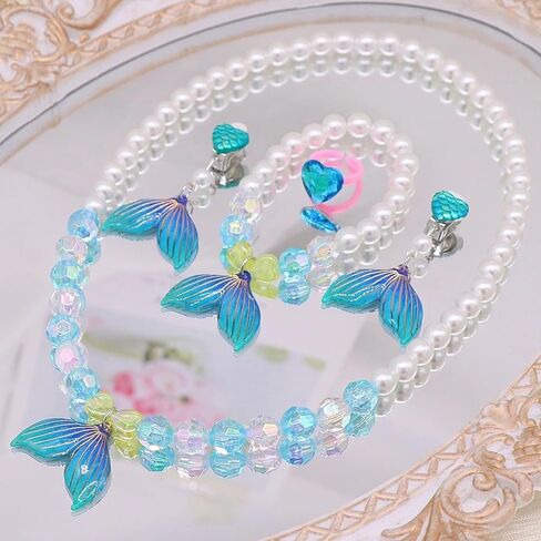 مجوهرات الأميرة للفتيات الصغيرات ، مجموعة مجوهرات ذات 5 قطع حورية البحر ، حلقات أساور قلادة تمتد ومقطع على الأقراط ، مثالية لللباس ، حفلات أعياد الميلاد ، تلعب الأزياء in Kuwait