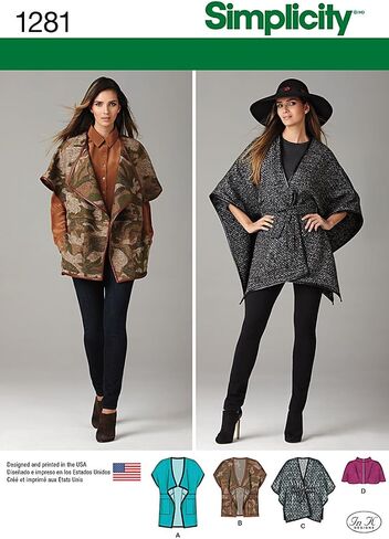 Simplicity Pattern 1281 Loose-fitting Jackets, Cape and Capelet Sizes 6-8-10-12-14-16-18-20-22-24 in Saudi Arabia