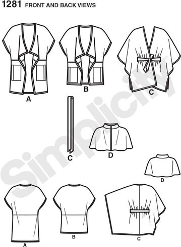 Simplicity Pattern 1281 Loose-fitting Jackets, Cape and Capelet Sizes 6-8-10-12-14-16-18-20-22-24 in Saudi Arabia