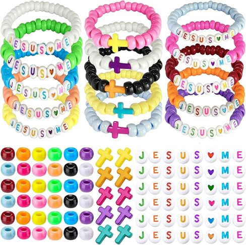 Juthfer 60 يضع يسوع يحبني سوار DIY أكياس إيمان مستوحى من حبات السوار الديني الحرفي لهدايا آية الكتاب المقدس الروحية (يسوع يحبني ، أبيض ملون) in Kuwait