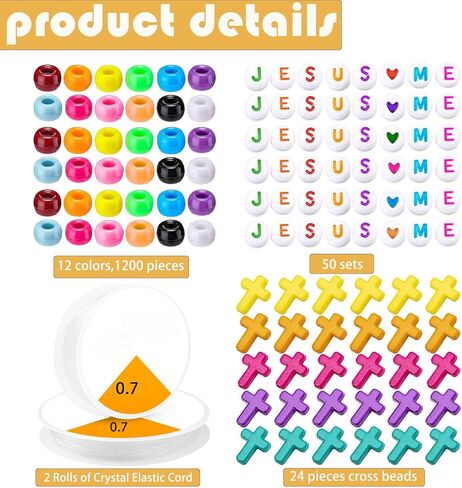 Juthfer 60 يضع يسوع يحبني سوار DIY أكياس إيمان مستوحى من حبات السوار الديني الحرفي لهدايا آية الكتاب المقدس الروحية (يسوع يحبني ، أبيض ملون) in Kuwait