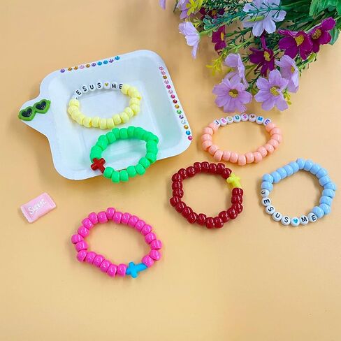 Juthfer 60 يضع يسوع يحبني سوار DIY أكياس إيمان مستوحى من حبات السوار الديني الحرفي لهدايا آية الكتاب المقدس الروحية (يسوع يحبني ، أبيض ملون) in Kuwait