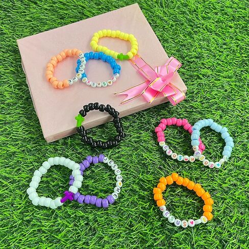 Juthfer 60 يضع يسوع يحبني سوار DIY أكياس إيمان مستوحى من حبات السوار الديني الحرفي لهدايا آية الكتاب المقدس الروحية (يسوع يحبني ، أبيض ملون) in Kuwait