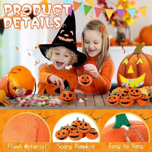 12 Pieces Halloween Pumpkin Plush Toys 3.2 Inch Stuffed Pumpkin Doll Soft Plush Ornaments with Horror Expression for Halloween Party Favors Carnival Game Prizes in Saudi Arabia