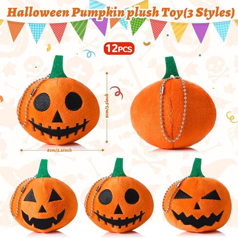 12 Pieces Halloween Pumpkin Plush Toys 3.2 Inch Stuffed Pumpkin Doll Soft Plush Ornaments with Horror Expression for Halloween Party Favors Carnival Game Prizes in Saudi Arabia