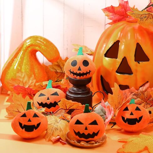 12 Pieces Halloween Pumpkin Plush Toys 3.2 Inch Stuffed Pumpkin Doll Soft Plush Ornaments with Horror Expression for Halloween Party Favors Carnival Game Prizes in Saudi Arabia