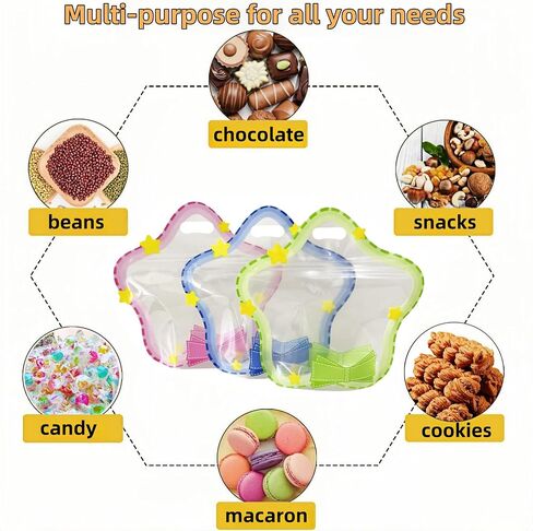 30 Pack Clear Resealable Stand-up Bottom Gift Bags Plastic Goody Treat Bag Candy Snack Food Storage Wrapping for Wedding Birthday Kids Party Favor (8.66x8.66 inch 3 Colors Pattern with Handle) in Kuwait