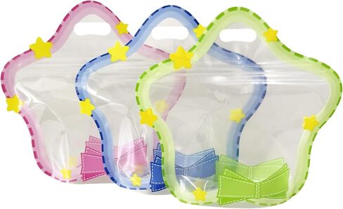 30 Pack Clear Resealable Stand-up Bottom Gift Bags Plastic Goody Treat Bag Candy Snack Food Storage Wrapping for Wedding Birthday Kids Party Favor (8.66x8.66 inch 3 Colors Pattern with Handle) in Kuwait