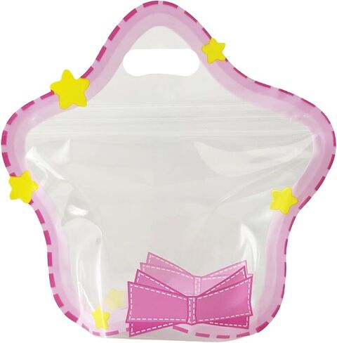 30 Pack Clear Resealable Stand-up Bottom Gift Bags Plastic Goody Treat Bag Candy Snack Food Storage Wrapping for Wedding Birthday Kids Party Favor (8.66x8.66 inch 3 Colors Pattern with Handle) in Kuwait