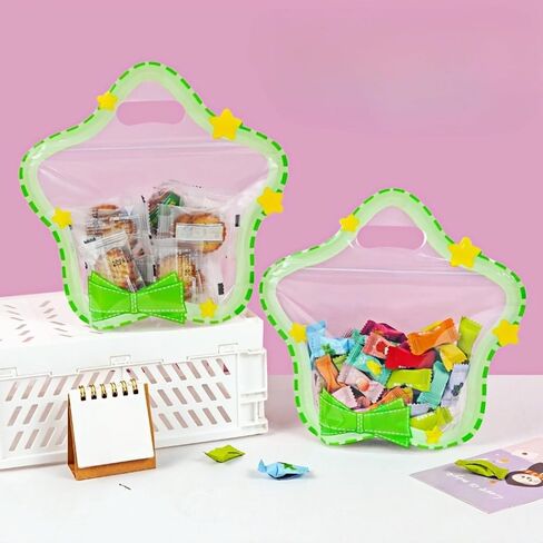 30 Pack Clear Resealable Stand-up Bottom Gift Bags Plastic Goody Treat Bag Candy Snack Food Storage Wrapping for Wedding Birthday Kids Party Favor (8.66x8.66 inch 3 Colors Pattern with Handle) in Kuwait