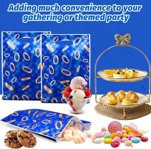 Agranjeuc 50pcs الأزرق والذهبي الخاتم الحزب الأكياس - تصميم القنفذ أكياس الحلوى لزخارف عيد ميلاد Gamer ، ألواح الفيديو البلاستيكية لوازم ToteBag in Saudi Arabia