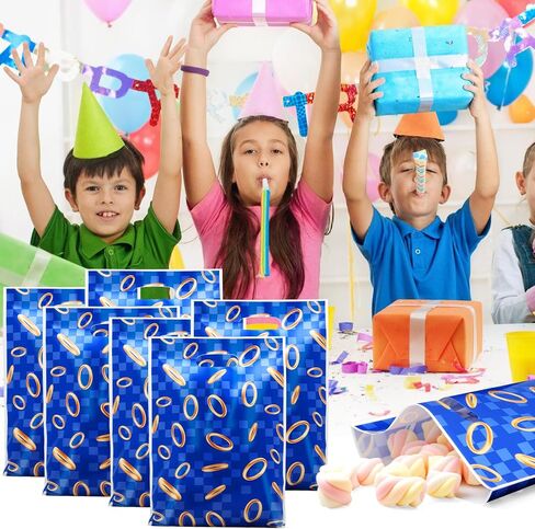 Agranjeuc 50pcs الأزرق والذهبي الخاتم الحزب الأكياس - تصميم القنفذ أكياس الحلوى لزخارف عيد ميلاد Gamer ، ألواح الفيديو البلاستيكية لوازم ToteBag in Saudi Arabia