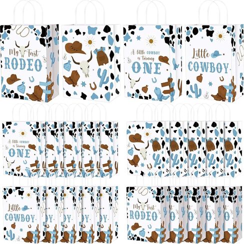 Gaillty 24 PCS My First Rodeo Party Level Pags Cowboy Paper Gift Facs with Handles Kraft Paper Cowboy Goodie Treats Worder for Western Party Baby Shower Supplies Decorations in Kuwait