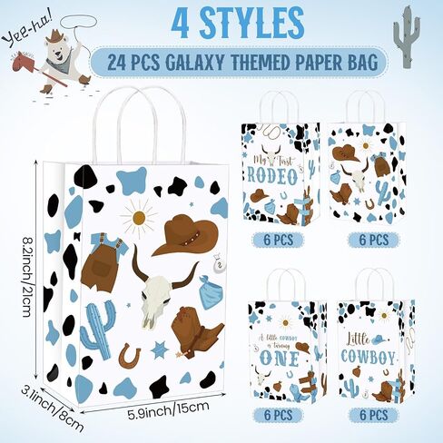 Gaillty 24 PCS My First Rodeo Party Level Pags Cowboy Paper Gift Facs with Handles Kraft Paper Cowboy Goodie Treats Worder for Western Party Baby Shower Supplies Decorations in Kuwait
