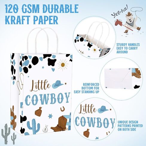 Gaillty 24 PCS My First Rodeo Party Level Pags Cowboy Paper Gift Facs with Handles Kraft Paper Cowboy Goodie Treats Worder for Western Party Baby Shower Supplies Decorations in Kuwait