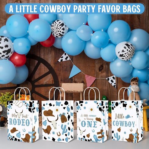 Gaillty 24 PCS My First Rodeo Party Level Pags Cowboy Paper Gift Facs with Handles Kraft Paper Cowboy Goodie Treats Worder for Western Party Baby Shower Supplies Decorations in Kuwait