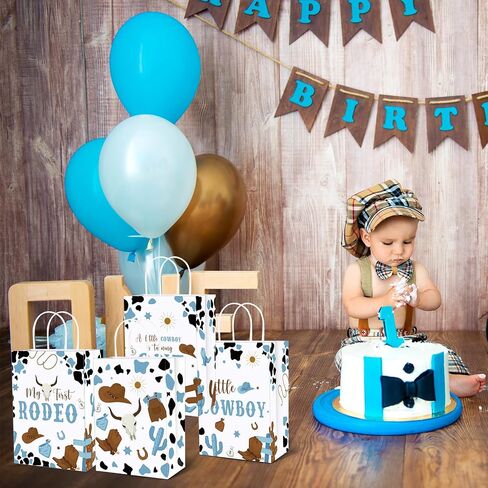 Gaillty 24 PCS My First Rodeo Party Level Pags Cowboy Paper Gift Facs with Handles Kraft Paper Cowboy Goodie Treats Worder for Western Party Baby Shower Supplies Decorations in Kuwait