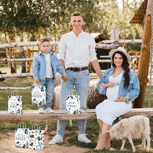 Gaillty 24 PCS My First Rodeo Party Level Pags Cowboy Paper Gift Facs with Handles Kraft Paper Cowboy Goodie Treats Worder for Western Party Baby Shower Supplies Decorations in Kuwait