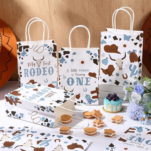 Gaillty 24 PCS My First Rodeo Party Level Pags Cowboy Paper Gift Facs with Handles Kraft Paper Cowboy Goodie Treats Worder for Western Party Baby Shower Supplies Decorations in Kuwait