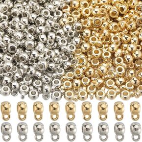 SUNNYCLUE 1 Box 400Pcs Bail Beads Charms Bails Beads Silver Gold Plastic Tube Bail with loop Rondelle Spacer Bead Alloy Connector Links for Jewelry Making Beads Accessories DIY Bracelet Necklace Craft in Kuwait