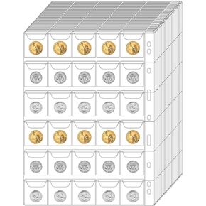 900 Pockets Coin Binder Collection Supplies Pages, 30 Sheets Standard 9 Hole Coin Collector Sleeves, Coins Collecting Pocket Page for Coins Stamp Badge Collection in Kuwait