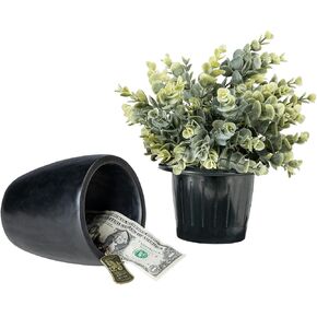 MyGift Fake Plant Pot Fotion Safe و Motictencial Eucalyptus Boxwood Potted في زارع خرسانية أسود مع مقصورة تخزين خفية ، ديكور المنزل المخبأ السري in Kuwait