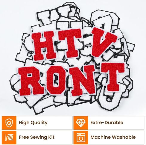 HTVRONT 52PCS Chenille Iron on Letters for Clothing, White Iron on Patches A-Z, Chenille Letters for Clothes, Dress, Hat, Socks, Jeans, Accessories in Saudi Arabia