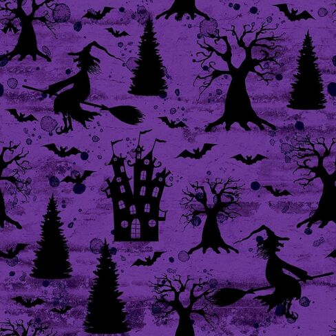 45 x 36 Halloween Witches Hats and Wands on Purple 100% Cotton Fabric in Saudi Arabia