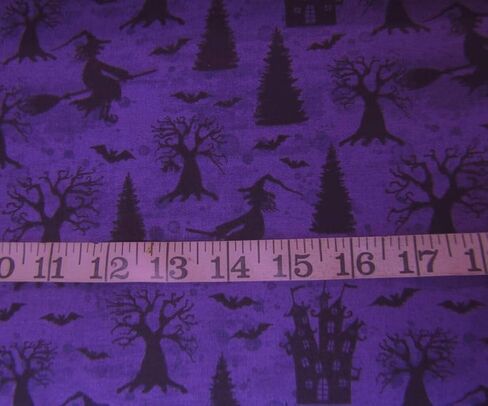 45 x 36 Halloween Witches Hats and Wands on Purple 100% Cotton Fabric in Saudi Arabia