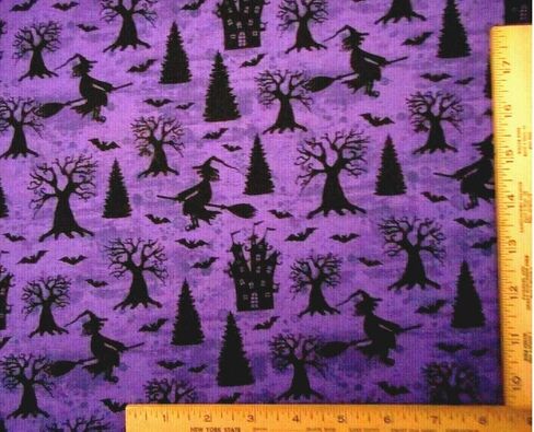45 x 36 Halloween Witches Hats and Wands on Purple 100% Cotton Fabric in Saudi Arabia