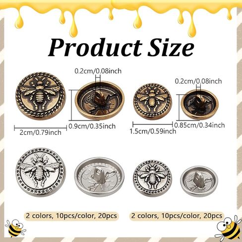 Nbeads 40 pcs 2 ألوان أزرار عتيقة المعادن ، أزرار سبيكة سبيكة 15 ملم/20 مم لخياطة الجينز بدلات الرياضة معاطف السترات الموحدة ، ثقب: 2 مم: 2 ملم in Saudi Arabia