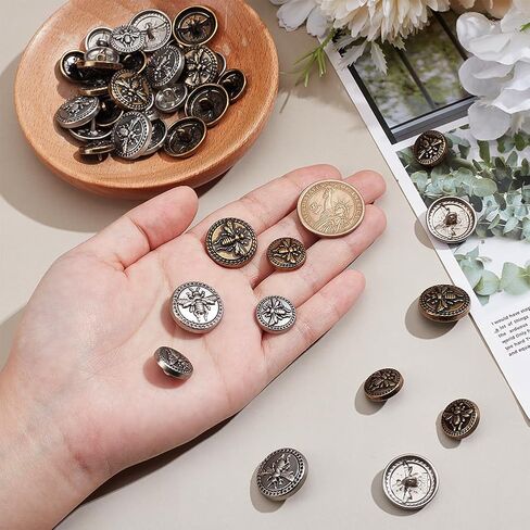 Nbeads 40 pcs 2 ألوان أزرار عتيقة المعادن ، أزرار سبيكة سبيكة 15 ملم/20 مم لخياطة الجينز بدلات الرياضة معاطف السترات الموحدة ، ثقب: 2 مم: 2 ملم in Saudi Arabia