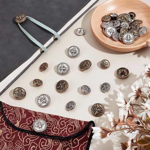 Nbeads 40 pcs 2 ألوان أزرار عتيقة المعادن ، أزرار سبيكة سبيكة 15 ملم/20 مم لخياطة الجينز بدلات الرياضة معاطف السترات الموحدة ، ثقب: 2 مم: 2 ملم in Saudi Arabia