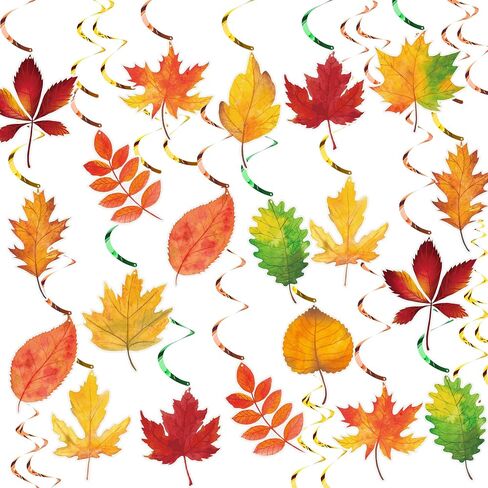 30 Pcs Fall Leaves Hanging Swirls Thanksgiving Maple Leaf Swirls Streamers Thanksgiving Ceiling Hanging Decorations for Fall Themed Harvest Home Classroom Office Party Supplies in Saudi Arabia