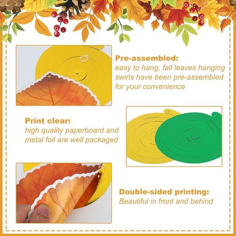 30 Pcs Fall Leaves Hanging Swirls Thanksgiving Maple Leaf Swirls Streamers Thanksgiving Ceiling Hanging Decorations for Fall Themed Harvest Home Classroom Office Party Supplies in Saudi Arabia