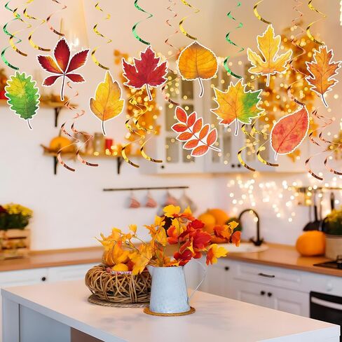 30 Pcs Fall Leaves Hanging Swirls Thanksgiving Maple Leaf Swirls Streamers Thanksgiving Ceiling Hanging Decorations for Fall Themed Harvest Home Classroom Office Party Supplies in Saudi Arabia