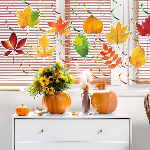 30 Pcs Fall Leaves Hanging Swirls Thanksgiving Maple Leaf Swirls Streamers Thanksgiving Ceiling Hanging Decorations for Fall Themed Harvest Home Classroom Office Party Supplies in Saudi Arabia