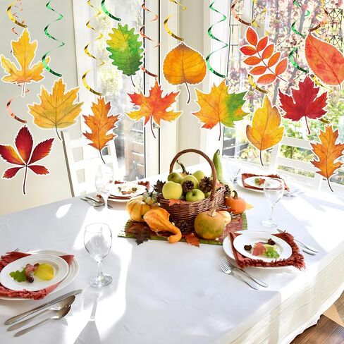 30 Pcs Fall Leaves Hanging Swirls Thanksgiving Maple Leaf Swirls Streamers Thanksgiving Ceiling Hanging Decorations for Fall Themed Harvest Home Classroom Office Party Supplies in Saudi Arabia