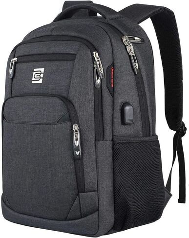 FR Fashion Co. 18" Anti-Theft Pocket Travel Backpack | USB Charging Port | Ventilated Padding | Lightweight Polyester Black 15.6 in Kuwait
