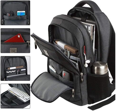 FR Fashion Co. 18" Anti-Theft Pocket Travel Backpack | USB Charging Port | Ventilated Padding | Lightweight Polyester Black 15.6 in Kuwait