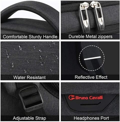 FR Fashion Co. 18" Anti-Theft Pocket Travel Backpack | USB Charging Port | Ventilated Padding | Lightweight Polyester Black 15.6 in Kuwait