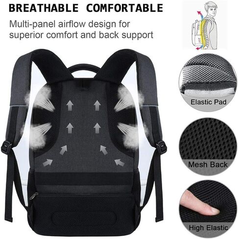FR Fashion Co. 18" Anti-Theft Pocket Travel Backpack | USB Charging Port | Ventilated Padding | Lightweight Polyester Black 15.6 in Kuwait