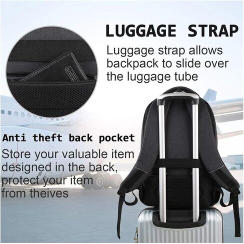 FR Fashion Co. 18" Anti-Theft Pocket Travel Backpack | USB Charging Port | Ventilated Padding | Lightweight Polyester Black 15.6 in Kuwait