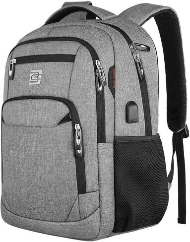 FR Fashion Co. 18" Anti-Theft Pocket Travel Backpack | USB Charging Port | Ventilated Padding | Lightweight Polyester Black 15.6 in Kuwait