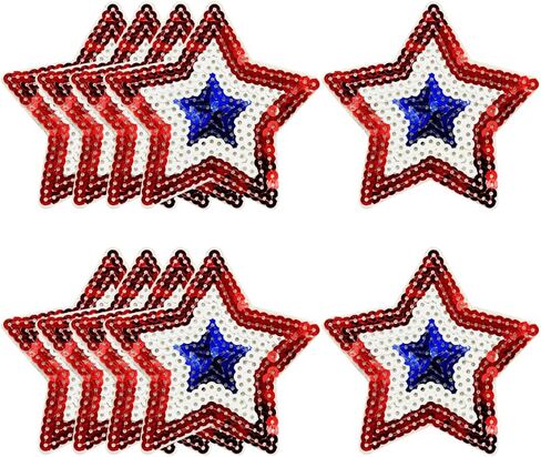 GSHLLO 10 PCS الحديد الوطني على النجوم Red White Blue Sequin Patches 4th of July Patches Sequin Star Termes Patches 5 Star Patches for Hat Pags in Saudi Arabia