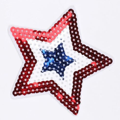 GSHLLO 10 PCS الحديد الوطني على النجوم Red White Blue Sequin Patches 4th of July Patches Sequin Star Termes Patches 5 Star Patches for Hat Pags in Saudi Arabia