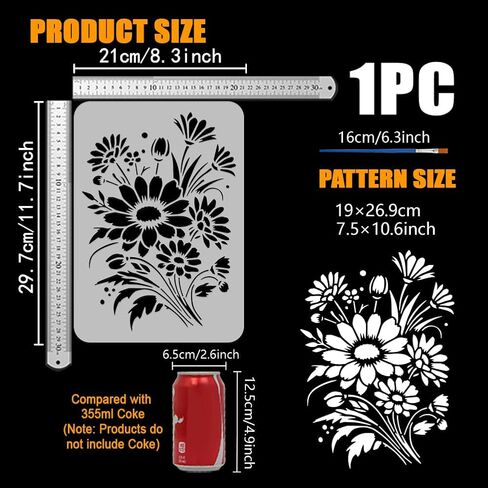 FINGERINSPIRE Daisy Flower Bouquet Painting Stencil with Paint Brush 8.3x11.7inch Hollowed Daisy Flowers Drawing Template Reusable Flower Bouquet Stencil Plant Theme for Painting on Wood Fabric in Saudi Arabia